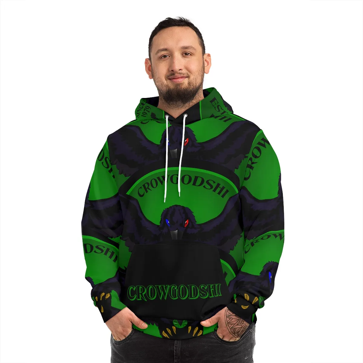 Special Edition Crowgodshi Designer Hoodie, GREEN LOGO