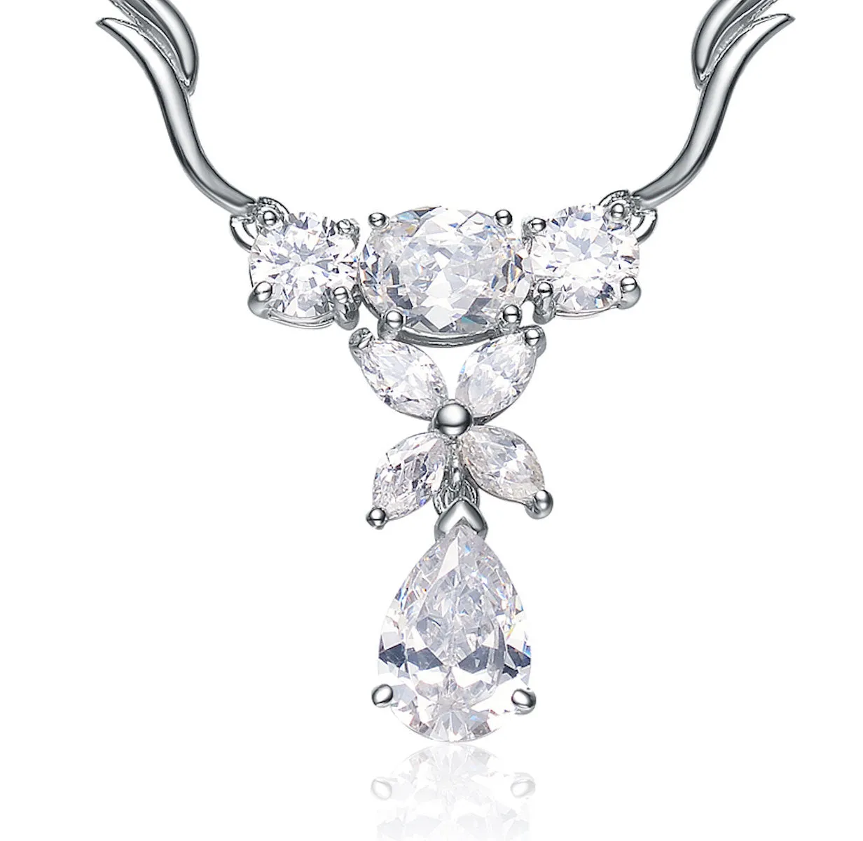 Sterling Silver Clear White Cubic Zirconia Necklace