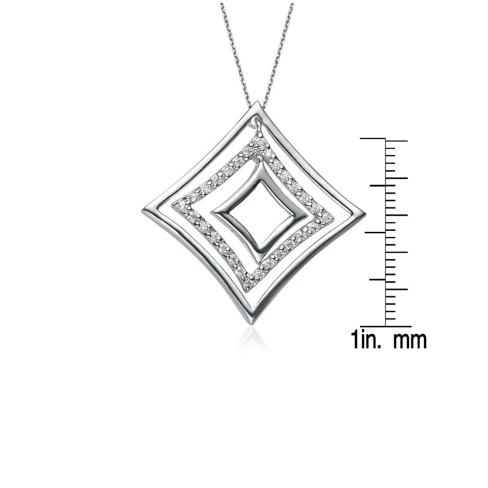 Stunning Sterling White Gold Plated Silver Diamond Shapes Modern Pendant