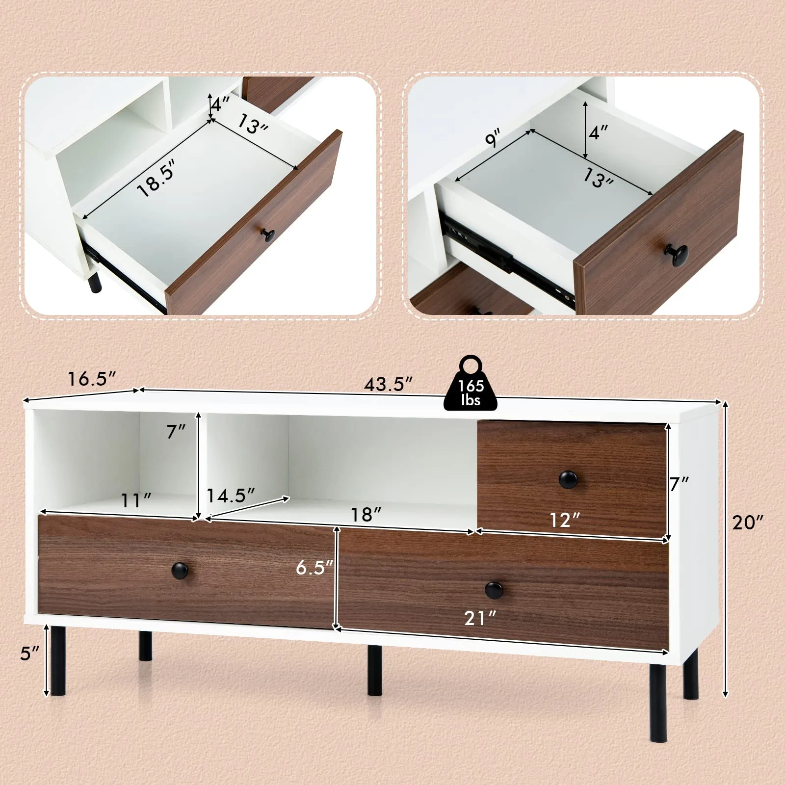 Tangkula Modern TV Stand for 50-inch TVs, Multifunctional Flat Screen Console Table with 2 Cubbies & 3 Large Drawers