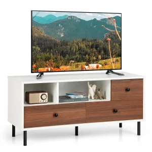 Tangkula Modern TV Stand for 50-inch TVs, Multifunctional Flat Screen Console Table with 2 Cubbies & 3 Large Drawers