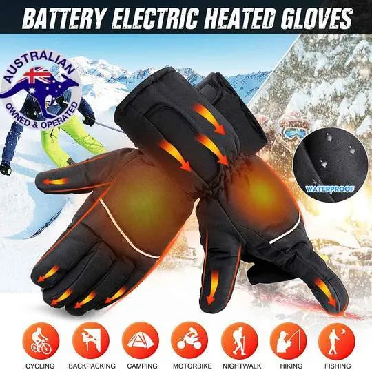 WATERPROOF RECHARGEABLE HEATED GLOVES FOR MEN WOMEN - ONE SIZE FITS THE MOST