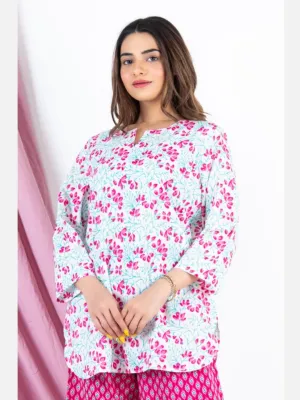 White Pink Pure Cotton Kurta