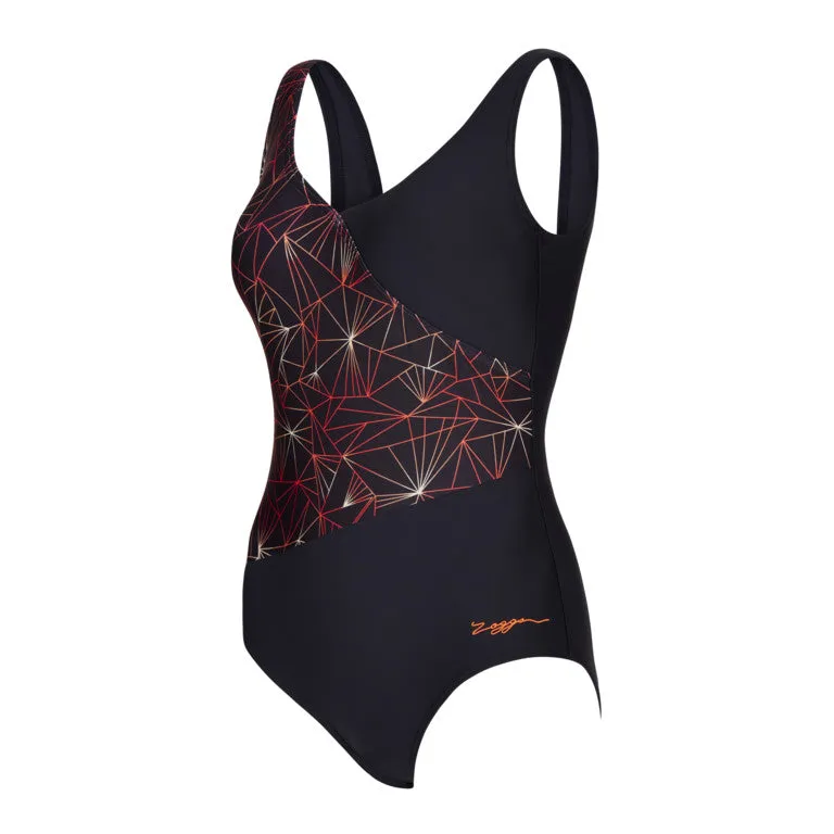 Zoggs Vintage Geo Print Front Cross Womens Swimming Costume